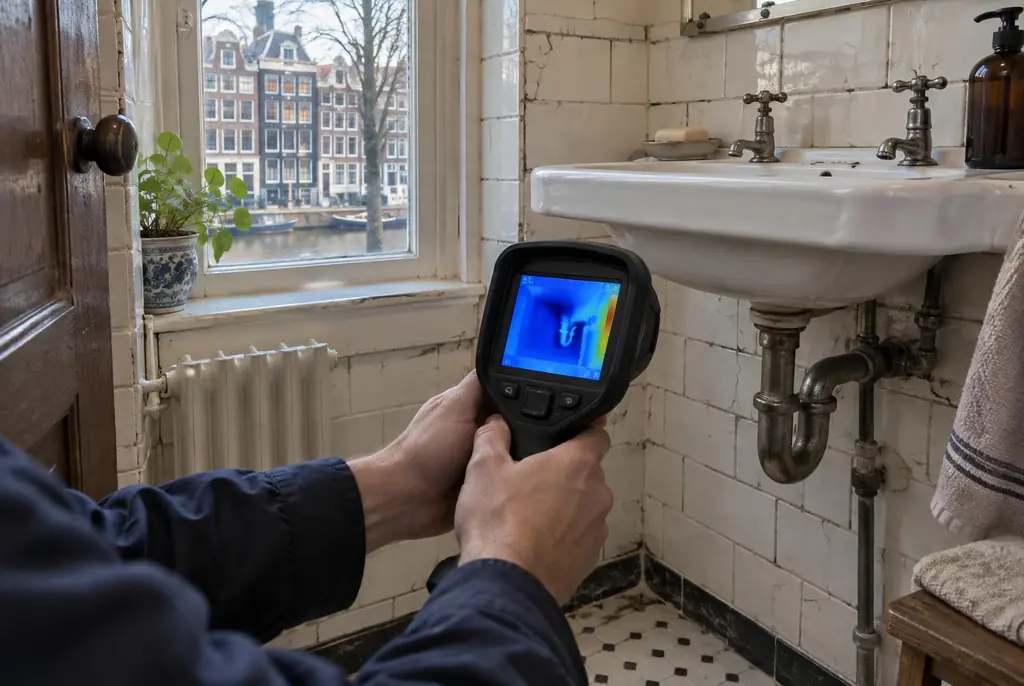 Lekdetectie Kortenhoef – badkamer met oude leidingen achter de tegels