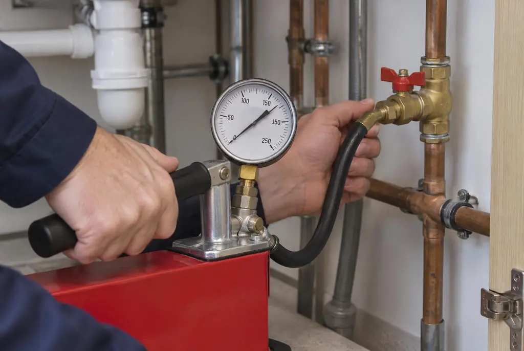 Lekdetectie Kortenhoef – druktest op een waterleiding met een manometer