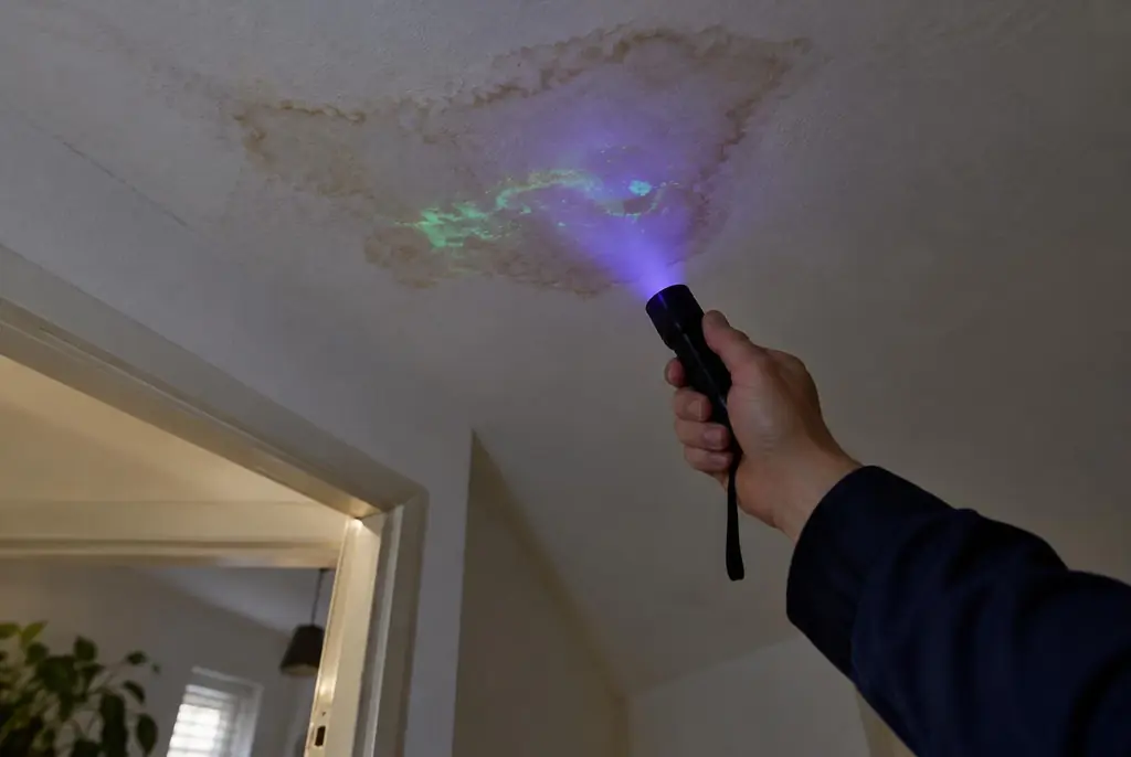 Lekdetectie Kortenhoef – kleurstof controleren op het plafond met uv-licht