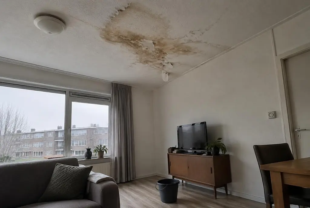 Lekdetectie Kortenhoef – vochtplek op het plafond onder een badkamer